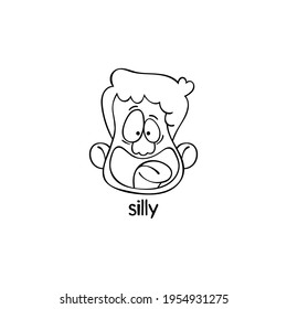 Silencio. Emoción. Cara humana. Caricatura. Objeto vectorial aislado sobre fondo blanco.