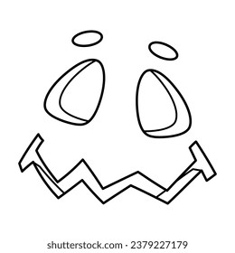 Silly face of Jack Lantern Halloween pumpkin. Spooky hand drawn line icon. Autumn holiday decoration.
