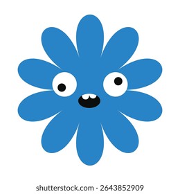 Silly floral emoji with wide eyes and a weird, cheerful smile. A bold, decorative flower in a modern comic style.