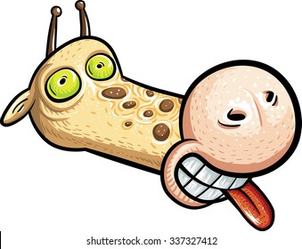Silly and fun giraffe with tongue and crazy eyes. Children's vector animal illustration. Comic artwork isolated on white background easy to separate from.