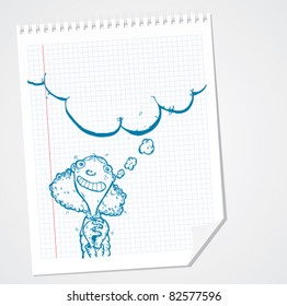 Silly girl thinking cartoon - Vector Doodle