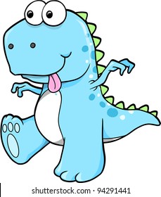 Silly Goofy Blue Dinosaur T-Rex Vector Illustration Art