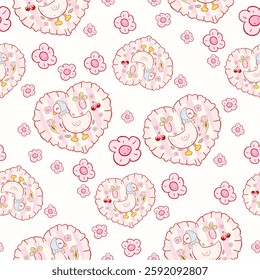 silly goose with bow pattern seamless, vintage goose , Vintage Retro goose Seamless Pattern, easter Vintage Coquette spring seamless file, Retro Pink seamless  coquette Digital duck wallpaper