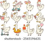 A Silly goose illustrations featuring playful characters with various accessories and activities, perfect for fun designs