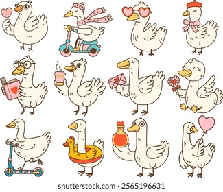 A Silly goose illustrations featuring playful characters with various accessories and activities, perfect for fun designs