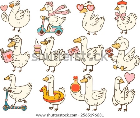 A Silly goose illustrations featuring playful characters with various accessories and activities, perfect for fun designs
