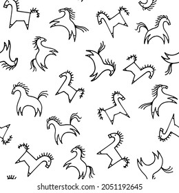 Silly hand drawn horse pattern. Good for textile and background.