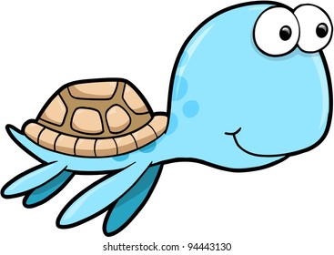 Silly Happy Summer Sea Turtle Animal Vector Illustration