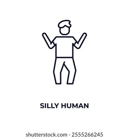 silly human outline icon. Linear vector from feelings concept. Thin line silly human icon isolated on white background