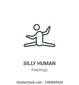 Silly human outline vector icon. Thin line black silly human icon, flat vector simple element illustration from editable feelings concept isolated on white background