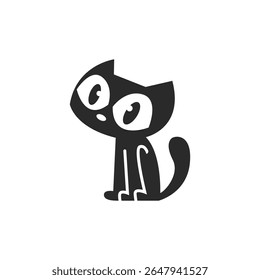 Silly Little Cat Sitting Vector Illustration. Cute Kitten Drawing Character Design.