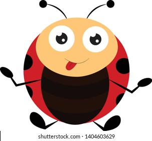 A silly little lady bug sitting down, vector, color drawing or illustration. 