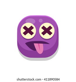 Silly Monster Square Icon Isolated On White Background In Fun Childish Emoji Style Vector Design