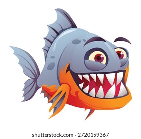Silly piranha fish with goofy expression and sharp teeth. Vector cartoon character illustration