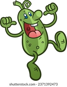 Silly retro style pickle cartoon mascot character with a goofy look on his face tossing two thumbs up and pointing at himself confidently