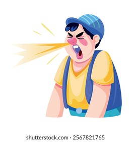 Silly sneezing character illustration in flat style 
