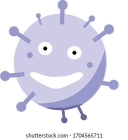 silly stupid face of purple coronavirus. Cartoon drawing.
