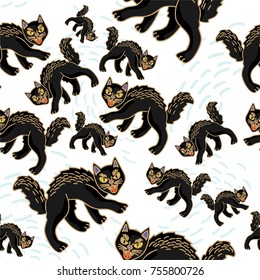 silly vector seamless pattern of angry cat and lines. great for wrapping paper, wallpaper, open card, animal shop interior detail, to print on souvenirs, cover of diary ,cups, textile, pin and etc