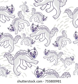 silly vector seamless pattern of angry cat and lines. great for wrapping paper, wallpaper, open card, animal shop interior detail, to print on souvenirs, cover of diary ,cups, textile, pin and etc