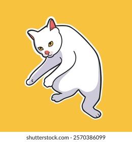 Silly White Cat Meme Sticker T-shirt Vector Cute Illustration