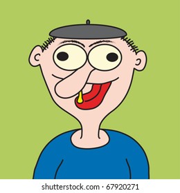 Silly young guy and his bad habit. Cartoon vector illustration, fully editable.