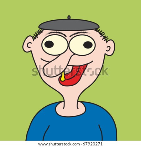 Silly young guy and his bad habit. Cartoon vector illustration, fully editable.