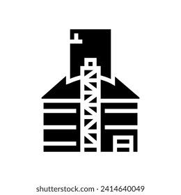Silo-Biomasse-Glyph-Symbol-Vektorgrafik. Silo-Biomasse-Schild. einzelne Symbolillustration
