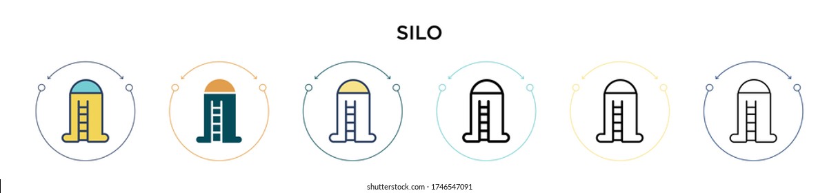 Silo icon in filled, thin line, outline and stroke style. Vector illustration of two colored and black silo vector icons designs can be used for mobile, ui, web