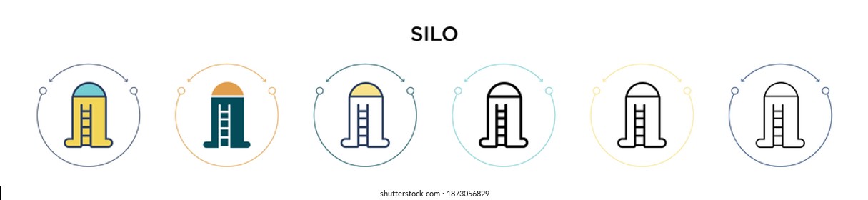 Silo icon in filled, thin line, outline and stroke style. Vector illustration of two colored and black silo vector icons designs can be used for mobile, ui, web