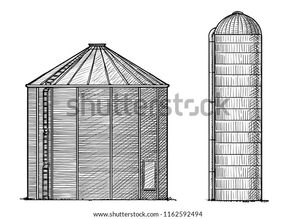 Silo Illustration Drawing Engraving Ink Line Stock Vector (Royalty Free