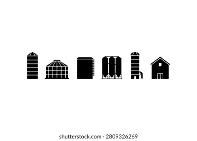Silo Silhouette Vector Icon Collection Set