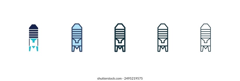 Conjunto de iconos de Vector de silo con relleno negro y estilo contorneado.