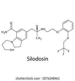 Silodosin molecular structure, flat skeletal chemical formula. Alpha blocker drug used to treat Benign prostate hyperplasia - BPH. Vector illustration.