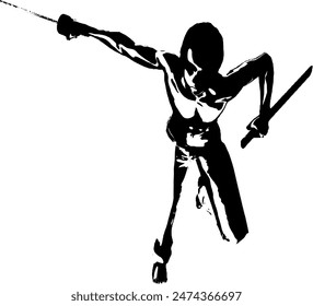 Silohoutte of a person with sword like samurai 