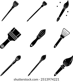 silohuette art brush icon set vector 2