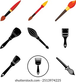 silohuette art brush icon set vector