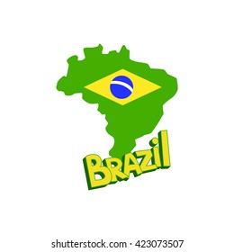 Silohuette Of Map Of Brazil With A Flag Flat Isolated Colorful Vector Design Illustration On White Background