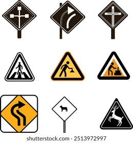  silohuette road sign vector bundle