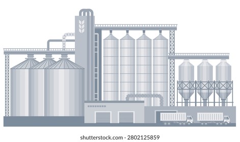 Silos for grain cereals. Grain terminal with elevator  for grain handling, storage and processing