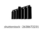 Silos of grain elevator, black isolated silhouette