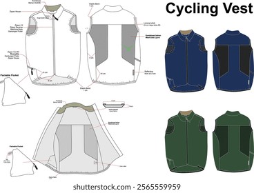 Siluet Cycling Vest Combination Mesh With Combo Colour, Vector accompanied by a description