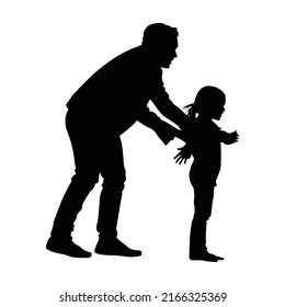 Siluet family, vector illustration of an isolated background. A man holds a girl by the hand.