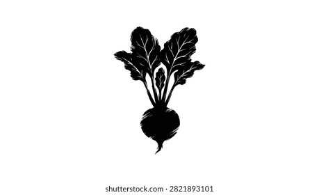 Siluet hitam minimalis dari bit kebun segar dengan daun hijau.