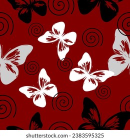 Siluet kupu-kupu cantik merah hitam seamless pattern untuk kain atau wallpaper
