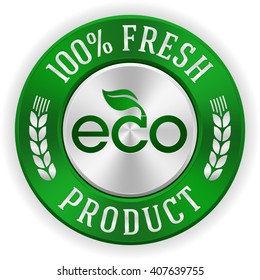 Silver 100 percent fresh product badge with green metallic border