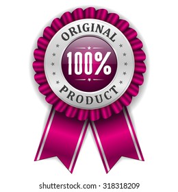 Silver 100 percent original rosette with purple ribbon on white background