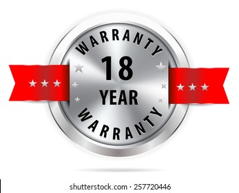 silver 18 year warranty button seal graphic with red ribbons