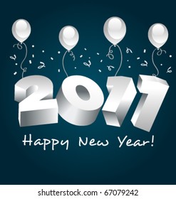 Silver 2011 new year card with balloons.