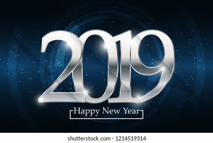 Silver 2019 Happy new year with abstract background