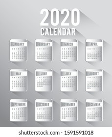 silver 2020 calendar design, Planner time event moth date day page plan and reminder theme Vector illustration